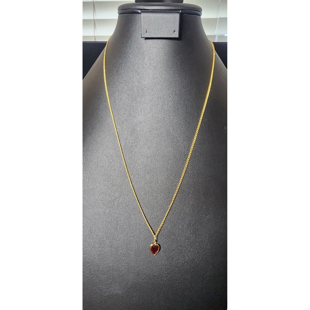 Gold Tone Red Heart Pendant Necklace Dainty Curb Chain 23 Inch Jewelry